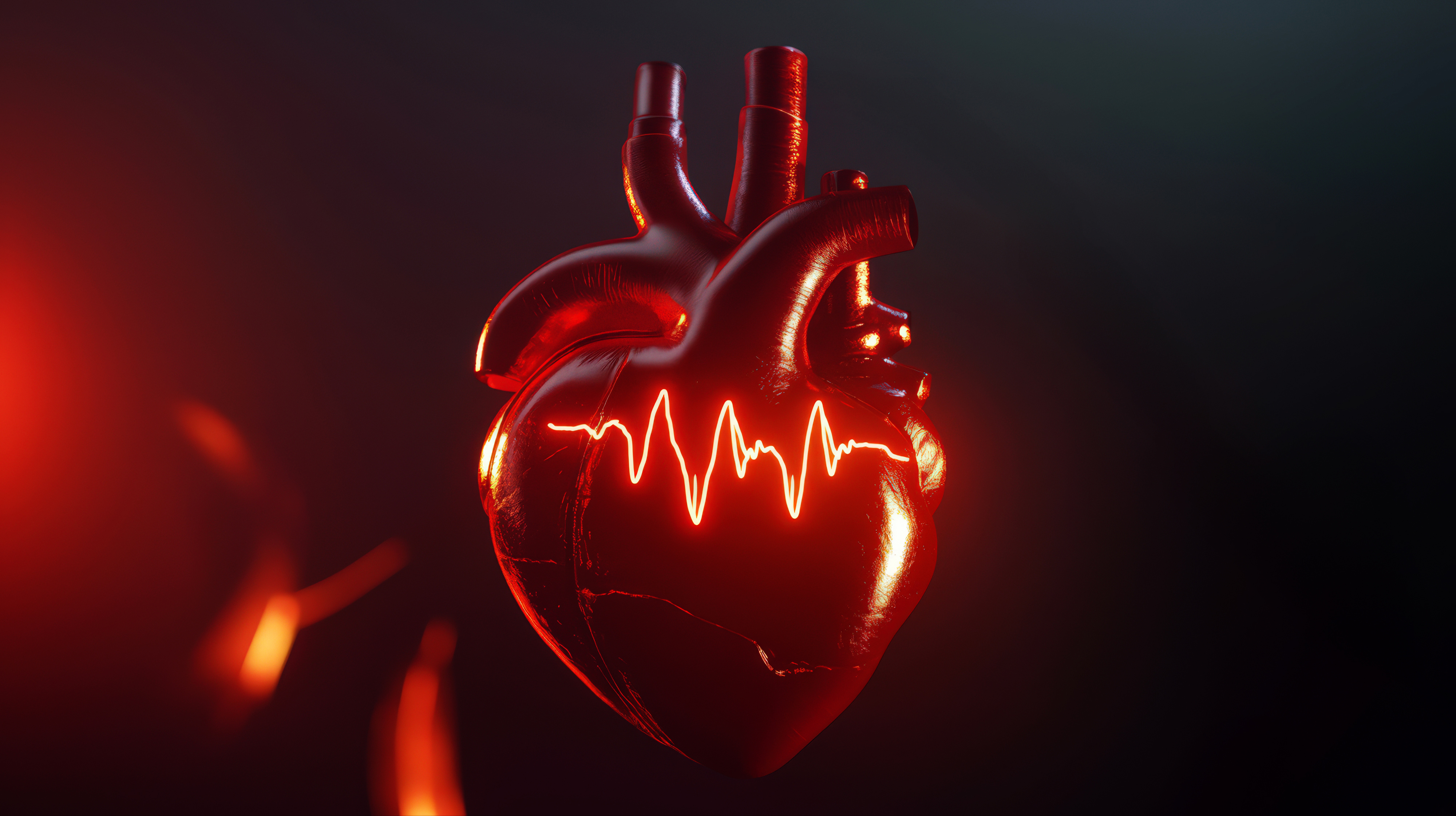 Glowing human heart with electric pulse effect